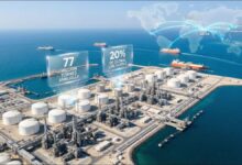 A large LNG tanker ship sails through a vital shipping lane.