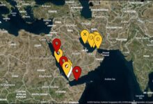 Map showing UKMTO maritime disruption warnings in the Red Sea region.